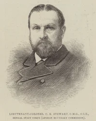 Lieutenant-colonel C E Stewart, CMG, CIE, Bengal Staff Corps (Commission des frontières afghanes) (gravure)