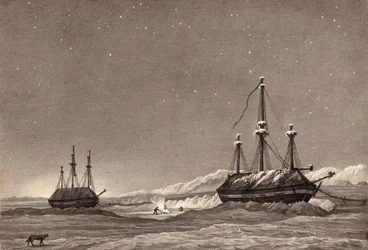Premier voyage du lieutenant William Parry : H.M.S. Hecla et H.M.S. Griper à Winter Harbour, vers 1819
