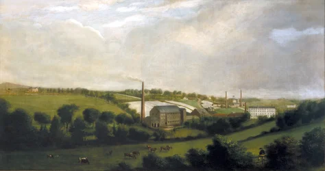 Filature de lin à Chapelizod, près de Lucan, Dublin, Irlande, c.1840