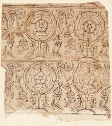 Papier de doublure avec motif de Rose Tudor, vers 1550