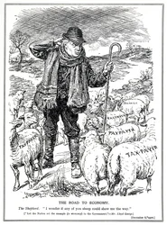 Lloyd George en tant que berger de la Grande-Bretagne demande aux contribuables (moutons) de mener la reprise économique, décembre 1920
