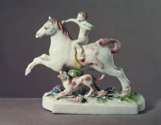 Figure de Cupidon chevauchant un cheval, Longton Hall, vers 1755