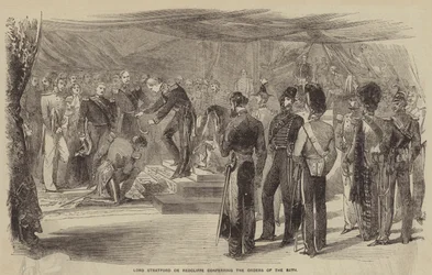 Lord Stratford de Redcliffe conférant les Ordres du Bain (gravure)