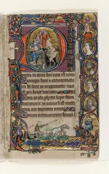 David et le fou, initiale historiée du Psautier de Macclesfield, Usage de Sarum, East Anglia, vers 1330
