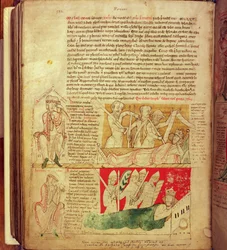 MS CCC 157 p.382 Les visions rêvées par le roi Henri Ier en Normandie en 1130, de la Chronique de Worcester, c.1130-40