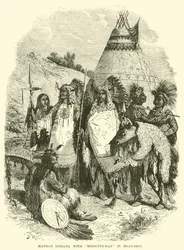 Indiens Mandans, avec homme-médecine en peau d