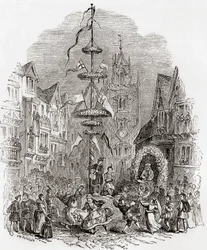 Danse autour du mât de mai devant l