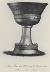 Bol Mazer (vers 1480) appelé la Coupe de la Fondatrice au Pembroke College Cambridge (gravure)