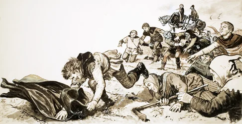 Les hommes de Haxey poursuivant la capuche en soie de Lady de Mowbray