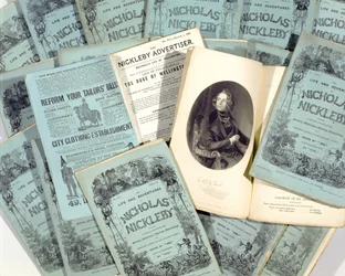 Éditions mensuelles de La Vie et les Aventures de Nicholas Nickleby par Charles Dickens (1812-70), publiées en 1839