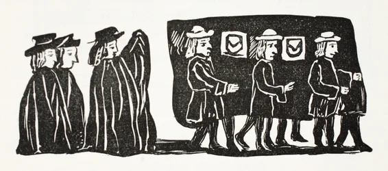 Les funérailles de Mère Bunch, illustration de Chap-books du XVIIIe siècle par John Ashton, pub. 1882