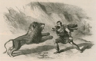 M. Crockett, le dompteur de lions, se produisant avec ses lions au théâtre d