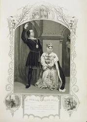 M. Phelps en Hamlet et Mlle Glyn en reine Gertrude, Acte III Scène 4, dans Hamlet de William Shakespeare (1564-1616)