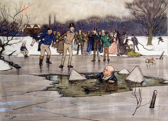 Mr. Pickwick sur la glace Illustration des œuvres de Charles Dickens (1812-1870) de l