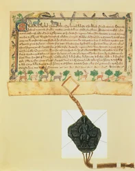 Ms.46-1980 Charte de Free Warren, concession de droits de chasse par Édouard Ier à Roger de Pilkington