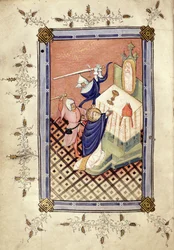 Ms.49 f.18v Saint Thomas de Canterbury (c.1118-70) attaqué par deux chevaliers, Horae, vers 1420-30