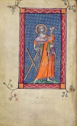 Saint André, miniature du Psautier de Macclesfield, Usage de Sarum, East Anglia, vers 1330