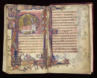 Ms 1-2005, ff.235v-236r : La Mort frappant, initiale historiée du Psautier de Macclesfield, Usage de Sarum, East Anglia, vers 1330
