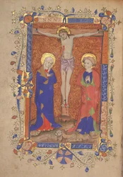 Ms 515 fol.108r Crucifixion avec Sainte Marie et Saint Jean-Baptiste, du Missel de Saint Botolph Aldersgate, vers 1420-30