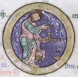 Ms Hunter 229 f.5r Balance, du Psautier Hunterian, c.1170 (détail)