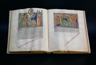 Ms L.A. 139-Lisboa fol.37v-38 La bête blasphémant le nom de Dieu, et les gens adorant les 3e et 2e bêtes, de l