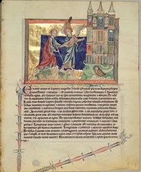 Ms L.A. 139-Lisboa fol.74 Un ange montrant la Nouvelle Jérusalem à Saint Jean l
