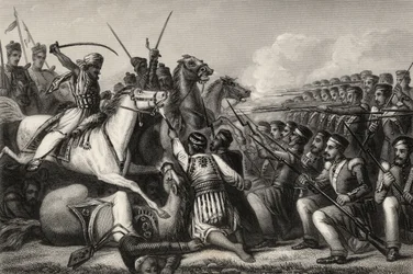 Cavalerie mutine attaquant un carré d