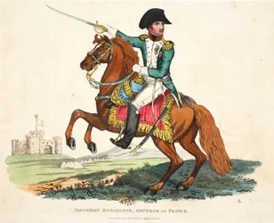 Napoléon Bonaparte, Empereur de France, gravé par Romney, publié par Richard Evans, illustration de An Historical Account of the Battle of Waterloo par William Mudford, 1816