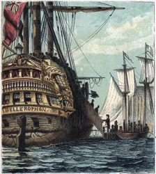 Napoléon Ier est livré aux Anglais. Embarquement de Napoléon pour Sainte-Hélène à bord du Bellerophon le 15 juillet