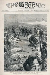 Nouveau chemin de fer ottoman de Syrie de Haïfa à Damas - le sacrifice de quinze moutons lors de la cérémonie inaugurale avant de couper la première motte - Première page du journal « The Graphic » du 3 janvier