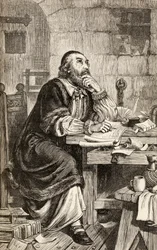 Nicholas Ridley écrivant des lettres en prison en attendant son exécution, c.1865