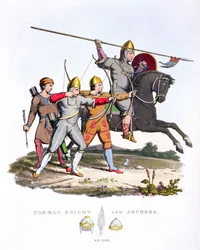 Chevalier normand et archers, 1066, de Ancient Armour, par Samuel Rush Meyrick, 1824