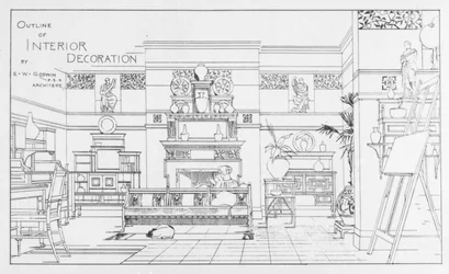 Décoration intérieure, design par E. W. Godwin, illustration de The British Architect, 1er juillet 1881