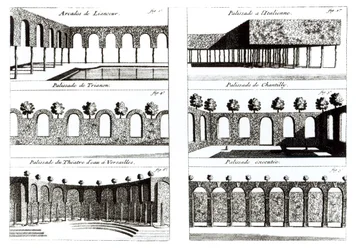 Dessins de palissades, de La Théorie et la Pratique du Jardinage, par Antoine-Joseph Dezallier d