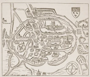 Vue panoramique de Canterbury au XVIe siècle, illustration de The Church of England: A History for the People par H.D.M. Spence-Jones