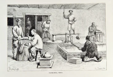 Papeterie, Chine, illustration de La Géographie Universelle, la Terre et ses habitants par Elisée Reclus, publiée en 1878