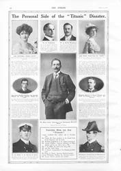 Passagers du RMS Titanic, photographies et informations sur des personnalités liées au Titanic, tiré de The Sphere, 27 avril 1912