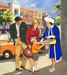 Les gens que vous voyez : le vendeur de drapeaux (gouache sur papier)