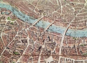 Plan de Londres vers Southwark (gravure en couleur)