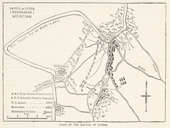 Plan de la bataille de Dubba (Hyderabad) 24 mars 1843, illustration de Cassells Illustrated History of England