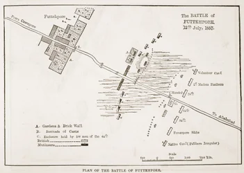 Plan de la bataille de Futtehpore, 12 juillet 1857, de Cassells Illustrated History of England
