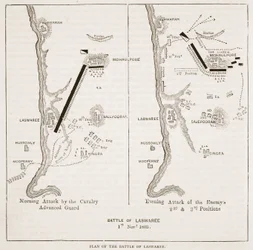 Plan de la bataille de Laswaree, illustration de Cassells Illustrated History of India par James Grant, pub. 1879