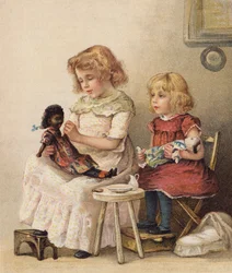 Jouer aux mères (chromolitho)