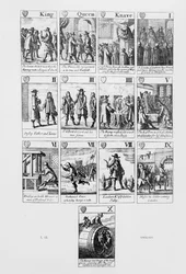 Cartes à jouer avec des scènes du Parlement croupion