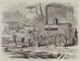 Scierie circulaire à vapeur portable (gravure)