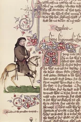 Portrait de Geoffrey Chaucer (c.1342-1400) fac-similé des Contes de Canterbury par Geoffrey Chaucer (c.1342-1400)