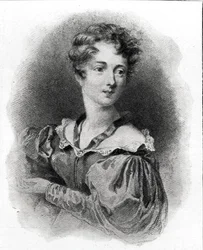 Portrait de Lady Caroline Lamb (née en 1785) (lithographie) (photo n/b)