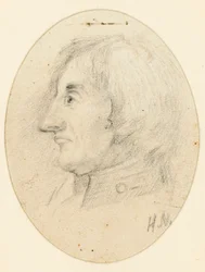 Portrait de Lord Nelson, tête et col naval, de profil... inscrit avec les initiales H.N. en dessous