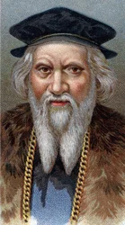 Portrait de Sébastiano Caboto (Sebastian Cabot) (1477-1557) - De la série Leaders of Men - Chromolithographie - École anglaise, 20e siècle.