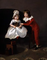Portrait de deux enfants avec un écureuil, vers 1800